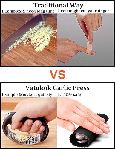 Garlic Press Stainless Steel, Garlic Mincer Garlic Chopper With Peeler& Brush, Cloves Chopper Grinder Slicer Squeezer Roller, Easy To Use (black) thumbnail 5