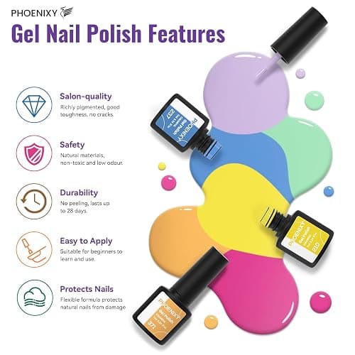 PHOENIXY 63 Pcs Gel Nail Polish Kit with U V light and Drill, 45 Colors Gel Nail Polish with 5 Pcs Base Top Coat Manicure Starter Nail Polish Set Christmas Gifts for Women thumbnail 4