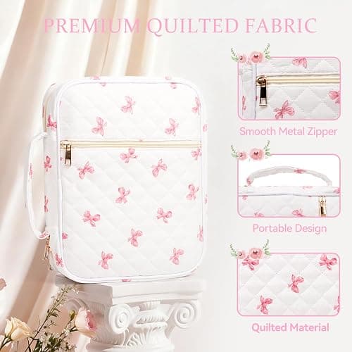 KOUDGY Bible Cover Case for Women Large Quilted Bible Carrying Bag with Handles Bible Study Supplies & Accessories Christian Gifts for Women(Pink Bow, M) thumbnail 3