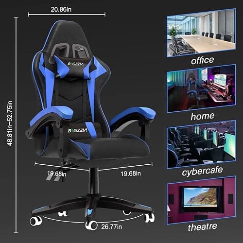 bigzzia Gaming Stuhl Ergonomisch, Gaming Sessel, Pc Stuhl, Gaming Chair, 90-135° Rückenlehne Gamer Stuhl Mit Kopfkissen Und Armlehnen für Jugendliche und Erwachsene Blau thumbnail 3