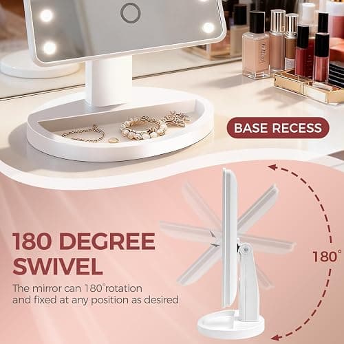 KOOKIN Lighted Vanity Makeup Mirror 16 Led Lights 180 Degree Rotation Lighted Mirror Touch Screen Adjusted Brightness Desk Mirrors USB Dual Supply Bathroom Beauty Cosmetic Mirrors (White) thumbnail 6