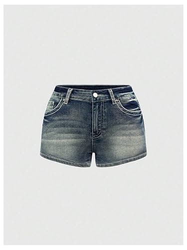 Milumia Women's Y2k Rhinestone Decor Denim Shorts Punk Skinny Mini Shorts with Pocket thumbnail 2