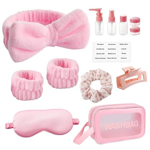 CWJCYTNSN 12PCS Spa Headband for Washing Face Wristband Set, Girls Pink Makeup Skincare Headbands for Spa Day, Soft Hair Accessories for Women Gifts - Image 1
