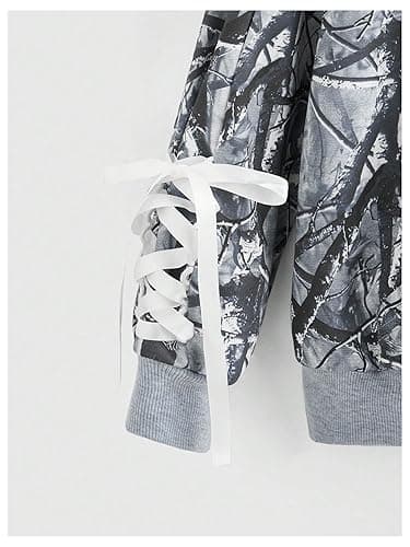 SHENHE Women's Zip Up Camo Hoodie Y2k Vintage Ribbon Bow Graphic Sweatshirt Jacket - Small - Grey thumbnail 3
