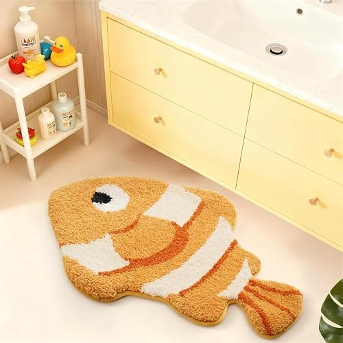 LUMI Cute Animal Bathroom Rugs, Plush Absorbent Bath Mats for Bathroom, Non-Slip Backing Washable Bath Mat, Ideal for Shower Sink Bathtub Room Decor, 20"x35", Clownfish thumbnail 5
