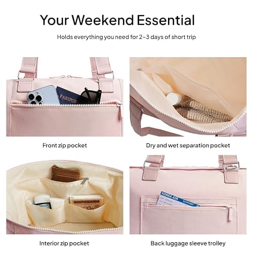 TOPEAST Travel Duffle Bag, Weekender Bags for Women with Shoe Compartment | 40L Carry On Bag with TSA Toiletry Bag & Wet Pocket for Overnight, Weekend, Hospital, Yoga, Business Trips, Sport, Gym, Pink thumbnail 5