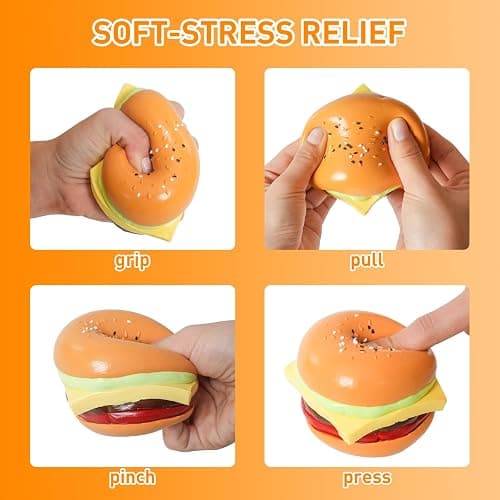 Taba Squishy Hamburger Toy, Stress Relief Slow Rising Fidget Adult Realistic Food Replica with Sesame Seeds Handmade Soft Silicone Squeeze Toy Gift thumbnail 4