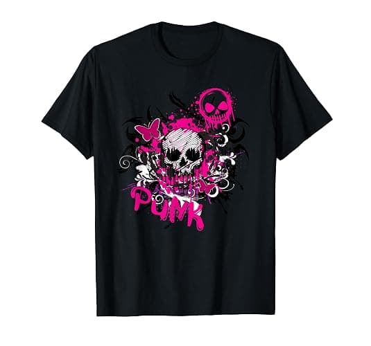 Pink Skull y2k 2000s Emo Punk Rock Scene Kid Goth Graphic T-Shirt - Image 1