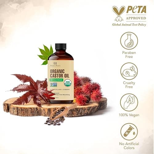 Botanic Hearth Castor Oil for Hair (2 fl oz) | USDA Organic | 100% Pure, Cold Pressed & Hexane Free | For Hair, Eyelashes, Eyebrows & Scalp Treatment | With Lash & Brow Brush thumbnail 2