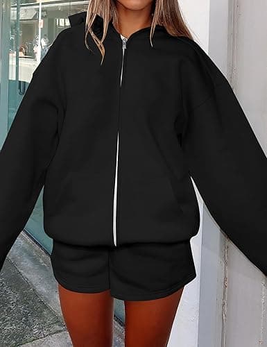 JEIBKOUY Oversized Zip Up Hoodie for Women Fleece Long Sleeve Hooded Sweatshirts Cute Y2k Jackets 2025 Fall Winter Clothes thumbnail 6