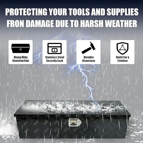confote 39 Inch Heavy Duty Aluminum Stripes Plated Tool Box Pick Up Truck Bed RV Trailer Toolbox Waterproof Square Storage Organizer with Side Handle, Lock and Keys -39"x 13"x 10"，Black thumbnail 5
