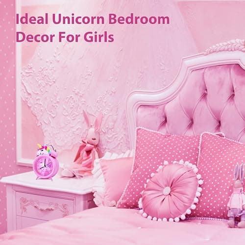 QearFun Unicorn Alarm Clock for Girls Kids, Cute Bedroom Decoration, Non Ticking Silent Second Hand, w/Backlight Super Loud Twin Bell, for Kids Toddlers Unicorn Gifts 1 thumbnail 7