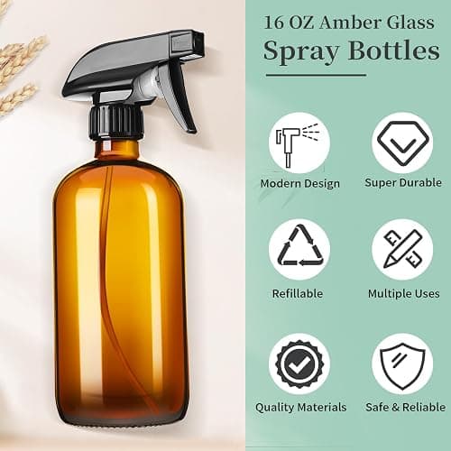 GIVAMEIHF 16oz Amber Glass Spray Bottles,6 Pack Glass Spray Bottles Refillable Empty Bottle with Adjustable Nozzle,Spray Bottle for Essential Oils,Cleaning,Pets,Hair Mister thumbnail 6
