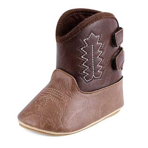 MK MATT KEELY Leather Western Boots Cowboy Bootie Soft Sole Non-Slip Crib Shoes for Baby Infant Toddler Girls Boys Newborn - 3-6 Months Infant - Dark Brown