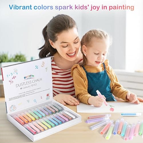 72Pcs Colored Dustless Washable Drawing Chalk Artists Set with 24 Holder - Non-Toxic Art & Drawing Supplies for Kids,Works on Glass/Paper/Wood/Tile (Avoid Rough Textures,Not For ROUGH Chalkboard Use) thumbnail 4