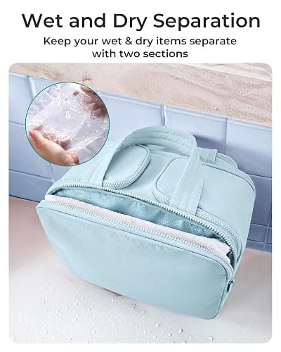 BAGSMART Travel Toiletry Bag, Crush Toiletry Bag for Women, Wide-open Puffy Toiletry Bags for Traveling, Large Travel Cosmetic Makeup Bag Organizer for Accessories,Toiletrie, Blue thumbnail 5