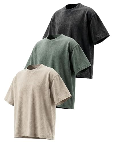 Men's Oversized T-Shirts Heavyweight Cotton, Unisex Vintage Acid Wash Drop Shoulder Baggy Fit Tee Tops - Image 1