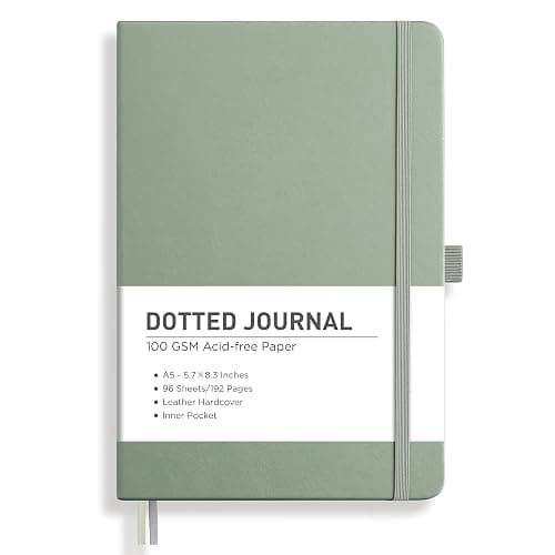 RETTACY Dotted Journal Notebook, 192 Pages, A5 Medium Size (5.7'' x 8.3'') | Leather Hardcover, 100 GSM Thick Paper, for Journaling, Planning, Tracking (Sage Green) - Image 1