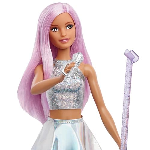 Barbie Pop Star Doll and Microphone Wearing Bright Skirt Pink Hair Gift for 3-7 Years Old JCW42 thumbnail 2