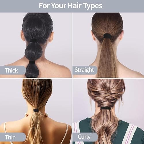 150 Pcs Seamless Elastic Hair Ties No Damage for Thick & Thin Hair, Ponytail Holders, Elastics, Soft Pony Tails Bands for Women, All Black thumbnail 5
