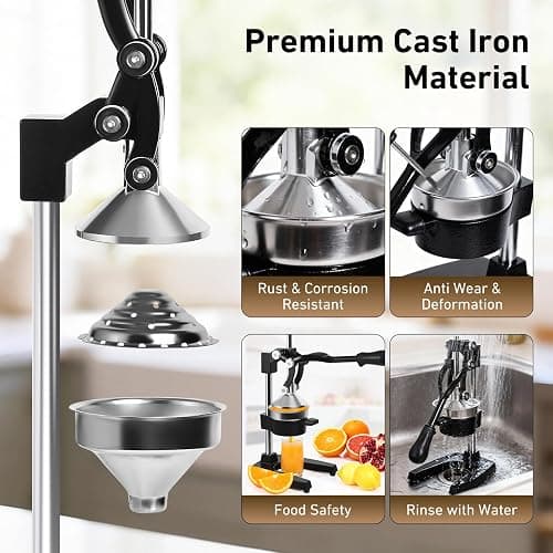 Yigowyigo Manual Juicer Hand Press, Cast Iron Manual Citrus Juice Press, Professional Easy to Clean Citrus Squeezer for Lemons, Oranges, Pomegranates, Grapefruits and Other Fruits (Black) thumbnail 5