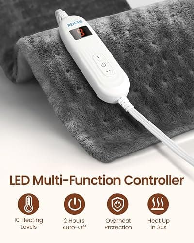 RENPHO Heating Pad for Back Pain & Period Cramps, FSA Eligible, Christmas Gifts for Women Men Mom Dad,12" x24‘’ Electric Heat Pad for Neck and Shoulder, HSA Store, ETL Certified, Gray thumbnail 4