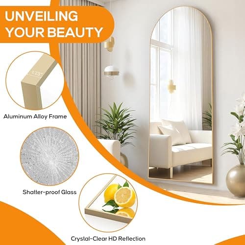 Arched Mirror Full Length, Upgraded 21"x64" Body Wall Mirrors with Shatter-Proof Glass, Floor Standing, Hanging or Leaning, Large Tall Arch Mirror with Stand Aluminum Alloy Frame for Bedroom Cloakroom thumbnail 6
