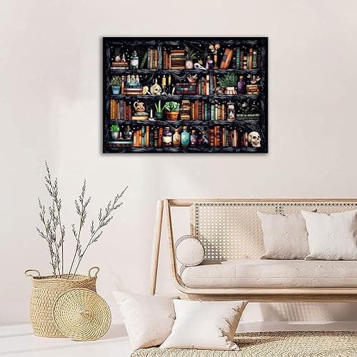 Bookshelf Stamped Cross Stitch Kits - Magical Book Counted Cross Stitch Kits for Beginners Adults Skull Needlepoint Cross-Stitch Patterns Dimensions Needlecrafts Embroidery Kits Arts and Crafts thumbnail 3