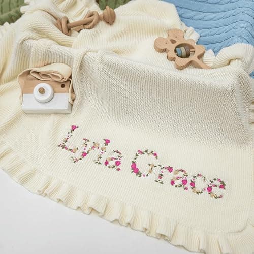 SWaddle AN Personalized Floral Embroidered Name Blanket – Soft Cotton Knit Newborn Blanket, Custom Keepsake Gift, Cozy Cover for Girls, Unique Shower Present thumbnail 5