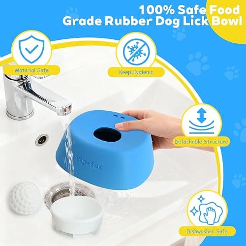Yipetor Slow Feeder Dog Bowls for Liquid Treat, Anti-Slip【Entertained Ball-in】 Bone Broth Dog Lick Bowl, 3/4 Cup Yogurt Pup Lick Toy for Large Medium Small Breeds Dietary Supplement/Post-op Nutrition thumbnail 6
