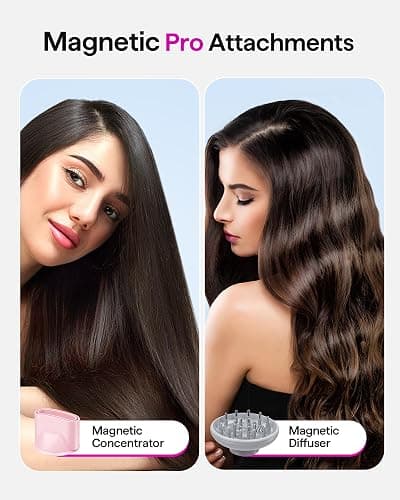 Hair Dryer, Wavytalk Turblow Pro Fast Drying Blow Dryer with Diffuser, High Speed Hair Dryer with 110,000 RPM, Pro Negative Ions for Reduces Damage, Frizz Smoothing, 3 Speeds & 3 Temps, Pink - Light Pink thumbnail 6