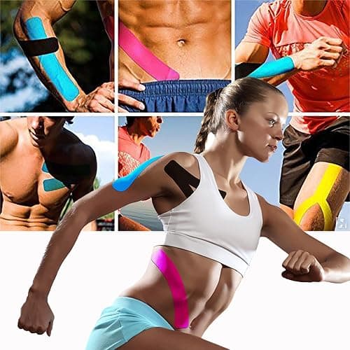 Kinesiology Tape Precut (3 Rolls,60 Precut Strips) Waterproof Sports & Athletic tape for Athletes - Physio Elastic Sports Tape Pain Relief Adhesive for Muscles Shin Splints Ankle Neck Knee & Shoulder 5m (Mixed color) thumbnail 7