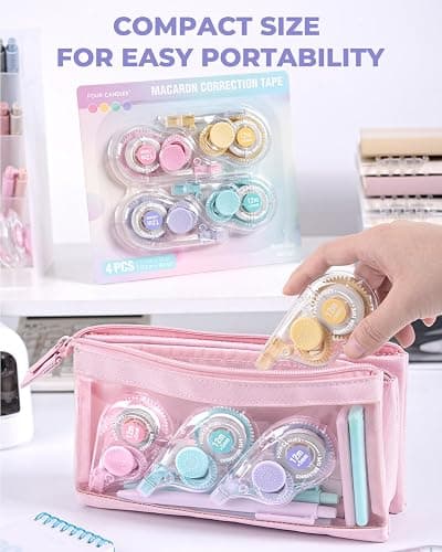 Four Candies White Correction Tape, 39.4 Feet, 4 Pack Easy to Use Applicator for Instant Corrections, Tear-Resistant, Smooth & Quick-Drying Tape for Office & School Supplies thumbnail 6