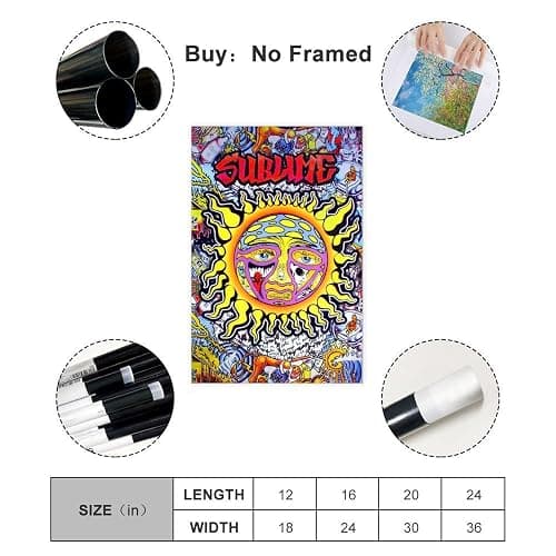 Music Sublime Posters Personality of The Sun Canvas Art Poster Poster Wall Art Decor Print Picture Paintings for Living Room Bedroom Decoration Unframe 12x18inch thumbnail 2