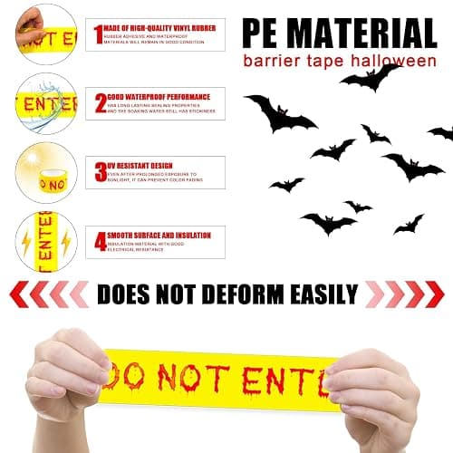Halloween Decorations Caution Tape,Do Not Enter Yellow Scary Roll 2In x 82Ft Hazard Warning Tape Outdoor Indoor Barricade Safety Spooky Zombies Decorative Accessory For Party,Door,Danger Areas thumbnail 3