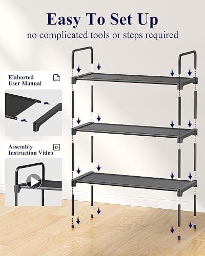 Kitsure Shoe Rack for Closet, Shoe Storage, 27.6" Wide - 3 Tiers, Black | Shoe Organizer for Closet, Entryway, Living Room, Space-Saving Shoe Shelf, Sturdy Zapateras Organizer thumbnail 6