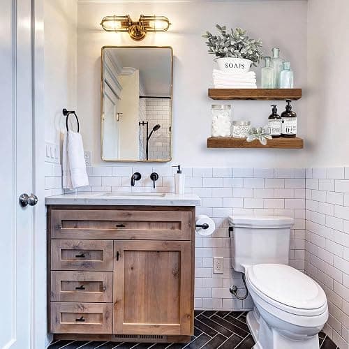 QEEIG Bathroom Floating Shelves for Wall - 15.7" Wall Mounted Shelf Over Toilet Farmhouse Home Decor Display Bookshelf Small 15.7 x 6.7 inch Set of 2, Rustic Brown (008-40BN) thumbnail 2