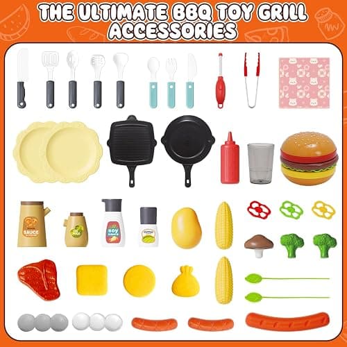 2025 Kids Kitchen Playset Toy Grill BBQ with Smoke Light Pretend Play Food Toys Cooking Set 2-Layer Barbecue Gifts for Toddler Boys Girls 3-5 6 7 thumbnail 7