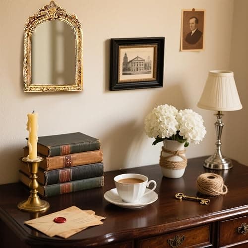YUSONG Vintage Makeup Mirror for Tabletop - 8" Antique Gold Arched Desk Mirrors with Resin Frame Vanity Table Mirror for Bedroom Living Room Retro Decor thumbnail 9