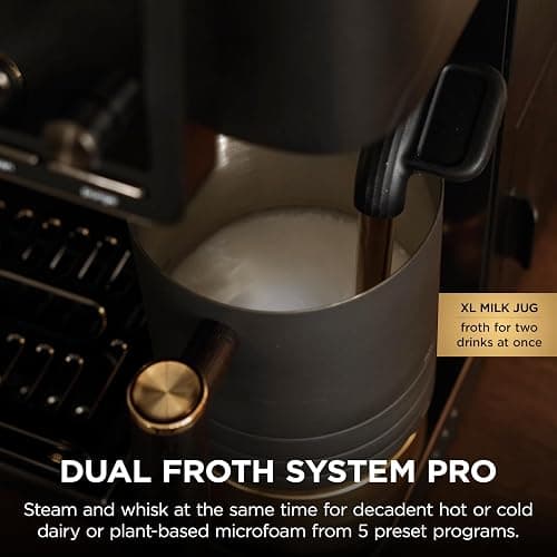 Ninja Luxe™ Café Pro designed by David Beckham, Espresso Machine, Drip Coffee, Cold Brew, Hot Water, Integrated Tamper, Built-in Grinder, Hands-Free Frother for Lattes & More, Black/Gold, ES771BK thumbnail 7