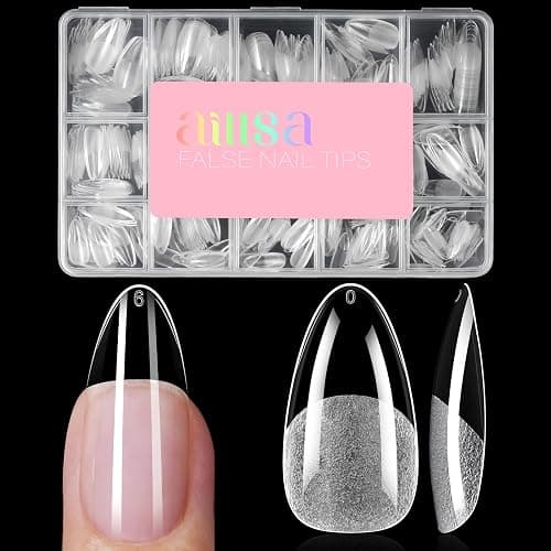 AILLSA Medium Almond Nail Tips: 450PCS Soft Gel Full Cover Gel Tips | Half Matte, Pre-shaped 15 Sizes Press on Nails Fits Wide or Petite Beds for Soak Off Nail Extensions Home DIY - Image 1