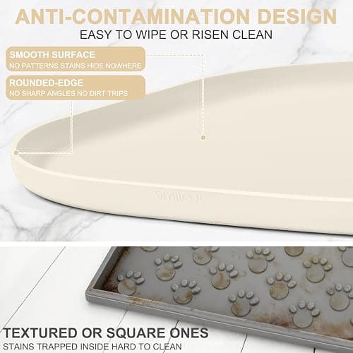 SMILOOL Silicone Pet Food Mat with Raised Edge for Food and Water Bowl, Dog Feeding Mats, Cat Food Trays for Floor Waterproof, Rubber Tray for Dogs and Cats, 19 x 12 x 0.7 White Sand thumbnail 5