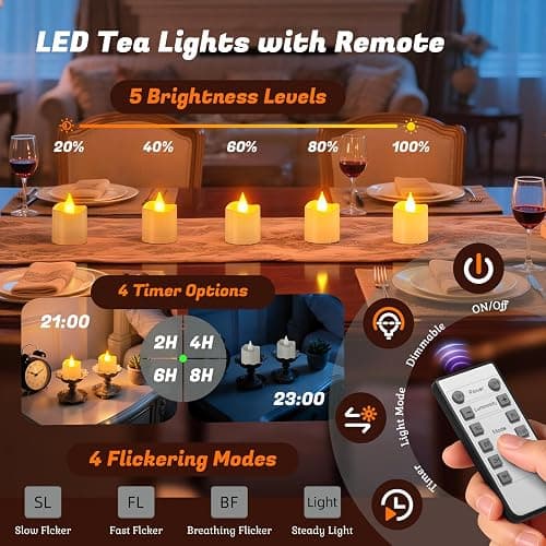 PChero Rechargeable Flameless Candles with Remote Timer & Charging Base | 12 Pack Votive Candles Battery Operated Tea Lights Flickering, LED Tealights for Home Wedding Halloween Fall Christmas Decor thumbnail 3