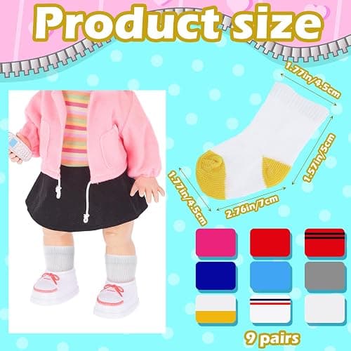 Zhanmai 9 Pairs Mini Doll Socks Accessories for American 18 Inch Doll Socks Clothes for Accessories Multicolored(Simple) thumbnail 4