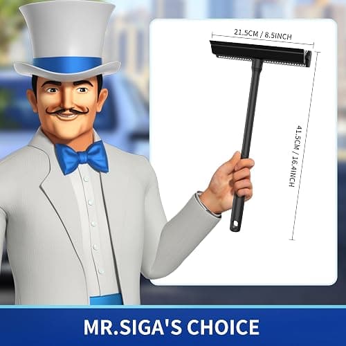 MR.SIGA Professional 2-in-1 Car Window Squeegee and Sponge Scrubber for Cleaning and Washing, Rubber Blade Cleaner With Handle, Black thumbnail 2