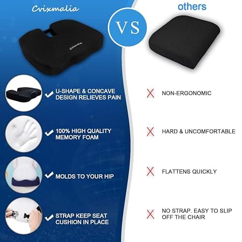 Seat Cushion Premium Memory Foam Non-Slip Coccyx Tailbone Cushion for Office Chair, Car Seat, Wheelchair, Yoga and Travelling- Back, Hip and Tailbone Pain Relief thumbnail 3