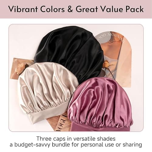 Yanideer 3 pcs Satin Bonnet Silk Bonnet for Sleeping Double Layer Satin Lined Hair Bonnet with Tie Band for Women Curly Hair - One Size - Gold thumbnail 6