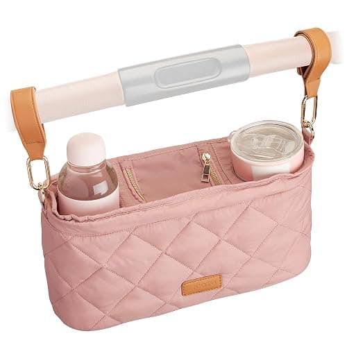 Beautiful Stroller Caddy Organizer With 2 Cup Holders – Luxury Stroller Bag, Universal Fit, Leather Straps & Zipper Pocket – Spacious Accessories Perfectly Fits Doona, Nuna & Uppababy Strollers thumbnail 8