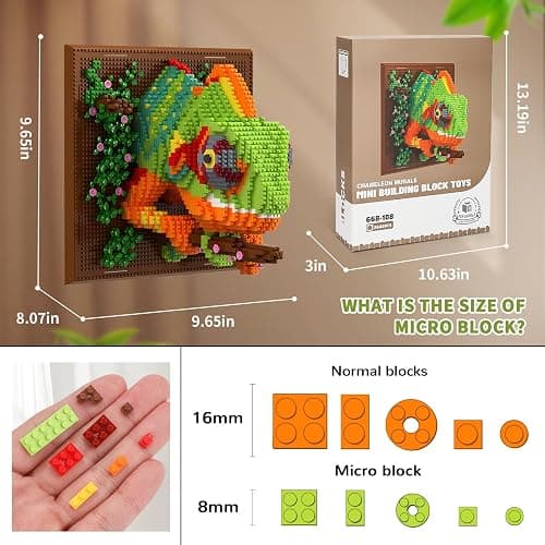 Chameleon Animal 3D Wall Art Micro Mini Building Blocks Set for Adults, Unique Home Wall Decor or Table Display, No Compatible with Lego, Ideal Birthday Christmas Toy Gift for Teens (2688 PCS) thumbnail 2