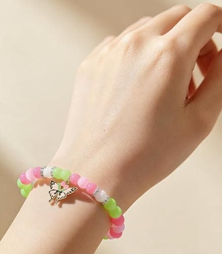 Thalireth 2Pcs Beaded Matching Bracelets For Couples Demon Killer Lightning Sakura Butterfly Anime Bracelets Halloween Christmas Gift thumbnail 6